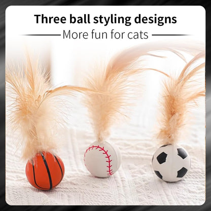PAZ'S GIFT Interactive Cat Toys Set, 3 Piece Bouncing Badminton Ball with Feathers, Cat Chasing Exercise to Calm Down The kitten's Mood， Indoor Kitten Play