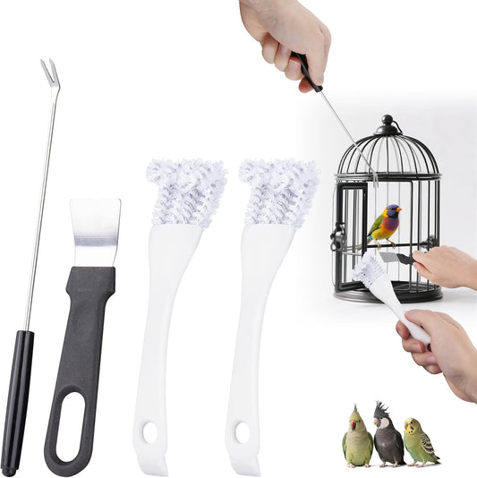 Bird Cage Cleaning Brush Tool Set, Bird Cage Cleaning Brush with Long Handle, Bird Cage Accessories, Bird Cage Cleaner Brush Kit,Poop Remover for Cleaning Poop in Pet Cages,Parrot Cages & Bird Perches