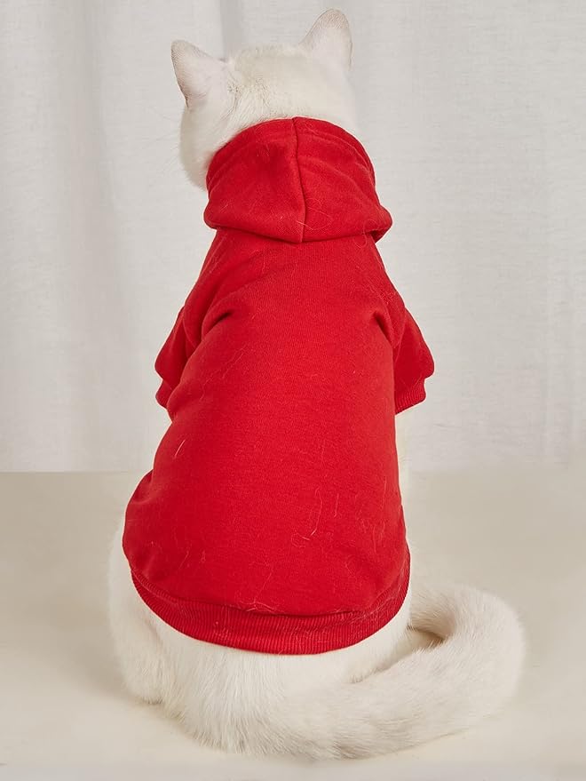 QWINEE Basic Dog Hoodie Sweatshirt Puppy Sweater Warm Cat Costumes Pet Clothes for Chihuahua Puppy Kitten Small Medium Dogs Red Large