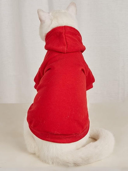 QWINEE Basic Dog Hoodie Sweatshirt Puppy Sweater Warm Cat Costumes Pet Clothes for Chihuahua Puppy Kitten Small Medium Dogs Red X-Large