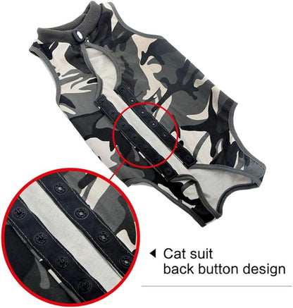 Cat Recovery Suit for Male and Female Surgical Post Surgery Soft Cone Onesie Shirt Clothes Neuter Licking Protective Diapers Outfit Cover Kitten Spay Collar(L, Camouflage)