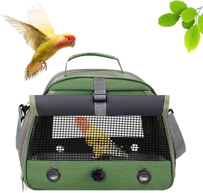 Bird Travel Carrier, Portable Small Bird Parrot Parakeet Carrier with Standing Perch and Tray, Side Access Window Collapsible Bird Carry Transport Bag for Vet Visit(Green)