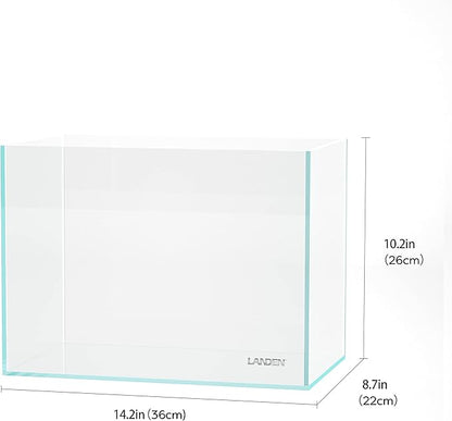 LANDEN 36N 5 Gallon Rimless Low Iron Aquarium Tank, 14.2" W × 8.7" D × 10.2" H (36cm x 22cm x 26cm) 5mm Thickness with Black Nano Foam Leveling mat Included