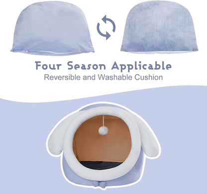 Jiupety Cute Cat Bed for Indoor Cats, Warm Soft Cave Fit for Cat Up to 16 Lb and Puppy, Big Ear, M