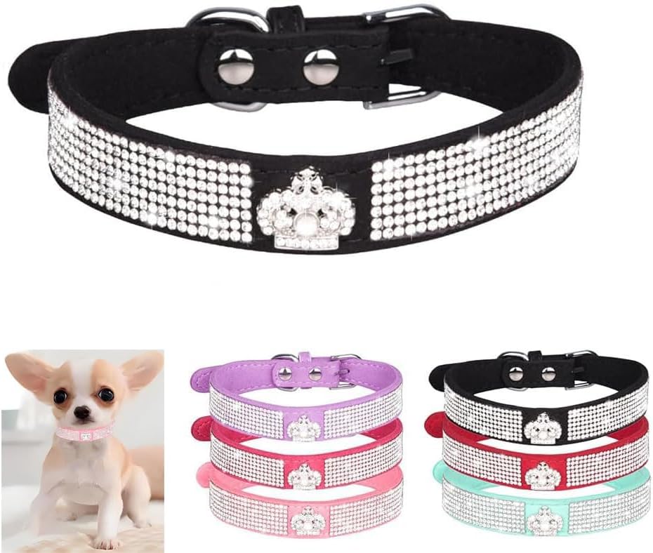 Serijoars Small Dog Collar with Rhinestone Crystal Diamond Colorful Bling Girl Puppy Cat Collars (M, Black4)