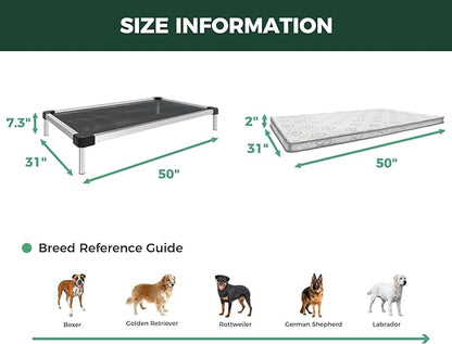 FXW TitanNest Chew-Proof Elevated Dog Bed, Raised Cot for Indoor/Outdoor/Camping Use, Durable & Waterproof Cooling Pet Bed with Exclusive Cover for Large Dogs, 50.0" L x 31.0" W x 7.3" H, Black
