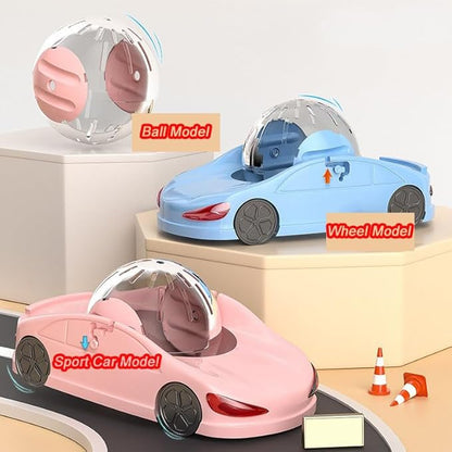 3-in-1 Hamster Car Toy, Silent Dwarf Hamster Running Ball and Exercise Wheel, 4.8 Inches, Small Pet Activity Center