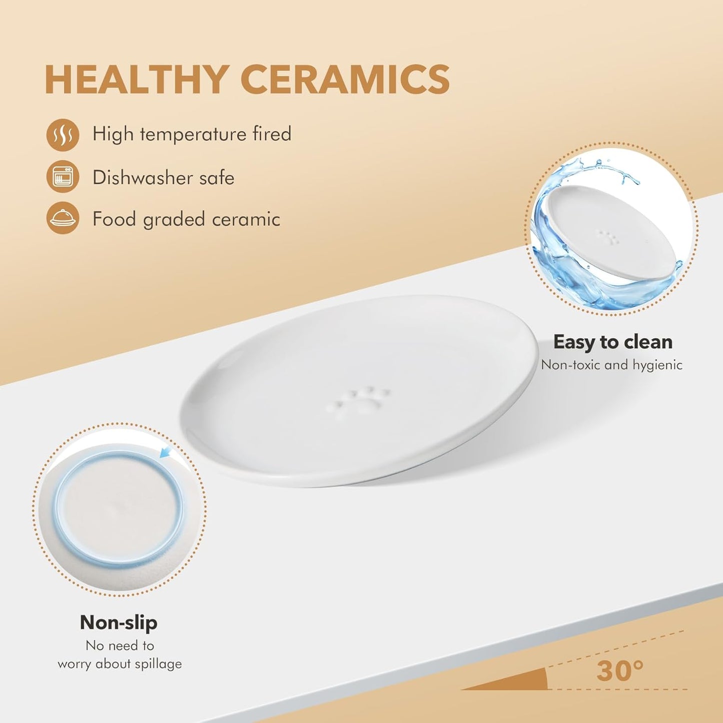 6.1'' Ceramic Wide Cat Dishes, Set of 3 Ceramic Cat Bowls, Indoor Kitten Feeding Wet & Dry Shallow Food Dish Anti Whisker Fatigue(3 Pcs, White)