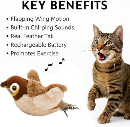 Toys Rechargeable Flapping Bird Sparrow (Not Flying), Lifelike Chirp Tweet, Touch Activated Kitten Toy Interactive Cat Exercise Toys for All Breeds Cat Kicker Catnip Toys (White Sparrow)