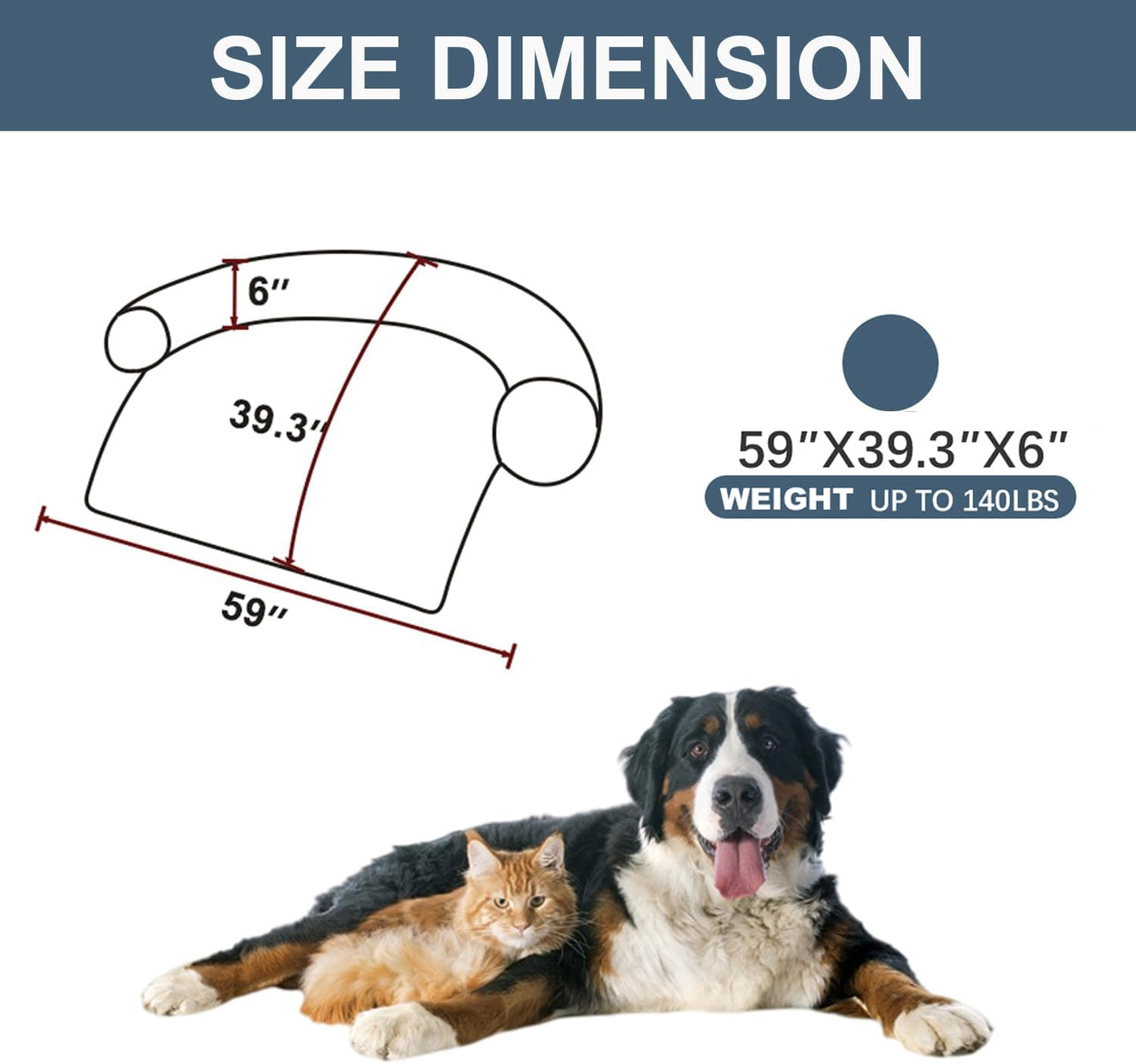 Calming Dogs/Cats Bed Mats, Dog Pad Washable Removable Couch Cover, Plush Long Fur Mat for Pets, Waterproof Lining, Perfect for Small, Medium and Large Dogs and Cats (Navy Blue, 59"x39")