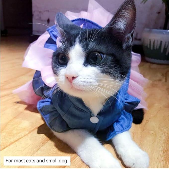 ANIAC Pet Denim Dress with Cute Bow-Knot Comfy Vest Skirt Lace Trim Tutu Summer Spring Clothes for Cats and Small Dogs (X-Small)