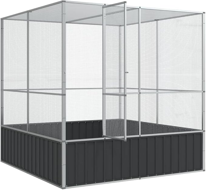 Steel Aviary Silver, Steel Bird Cage, Outdoor Aviary Parrot Cage Wide Flight Metal Birdcage, 83.1"x81.5"x83.5" Steel,-112