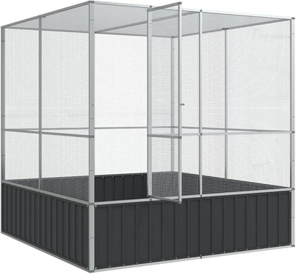 Steel Aviary Silver, Steel Bird Cage, Outdoor Aviary Parrot Cage Wide Flight Metal Birdcage, 83.1"x81.5"x83.5" Steel,-112