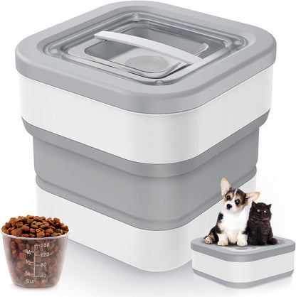 Collapsible Dog Food Storage Container, 10-14 Lbs Capacity Cat Pet Food Container with Magnetic Lid & Measuring Cup, Multi Purpose Storage Container For Dry Food, Cereal
