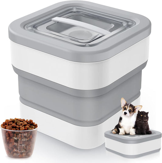 Collapsible Dog Food Storage Container, 10-14 Lbs Capacity Cat Pet Food Container with Magnetic Lid & Measuring Cup, Multi Purpose Storage Container For Dry Food, Cereal