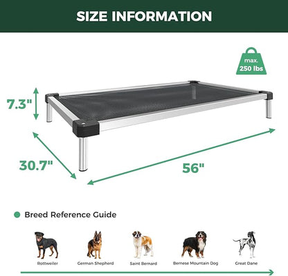 FXW TitanNest Chew-Proof Elevated Dog Bed, Raised Cot for Indoor/Outdoor/Camping Use, Durable & Waterproof Cooling Pet Bed for Extra Large Dogs, 56.0" L x 31.0" W x 7.3" H, Black