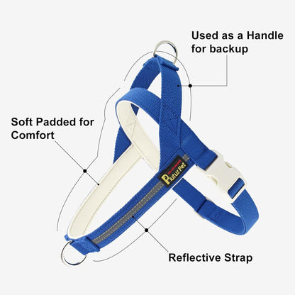 Plutus Pet Cotton Dog Harness and Leash Set, Reflective and Soft Padded, Quick Fit Vest Harness, for Small, Medium and Large Dogs, Royal Blue, S