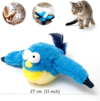 Interactive Chirping Bird Cat Toys with Flapping Wings, 2025 New Flying Birds Cats Toy, Flying Simulation Electric Sparrow Shaking Hunting Pet Toy for Indoor (Blue)