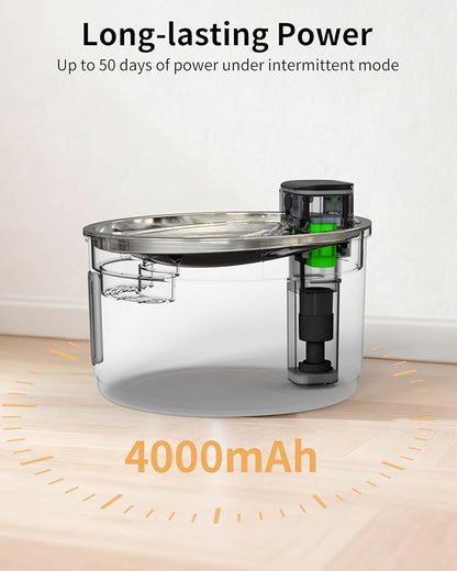 NPET Stainless Steel Wireless Cat Fountain, 1Gallon/135oz Battery Operated Automatic Pet Drinking Fountain - Cordless Dog Water Dispenser with Water Level Window for Cats Indoor