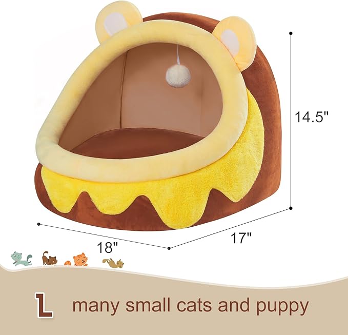 Jiupety Cute Cat Bed for Indoor, Cats Warm Soft Cave Fit for Many Cats and Puppy, Honeypot, L