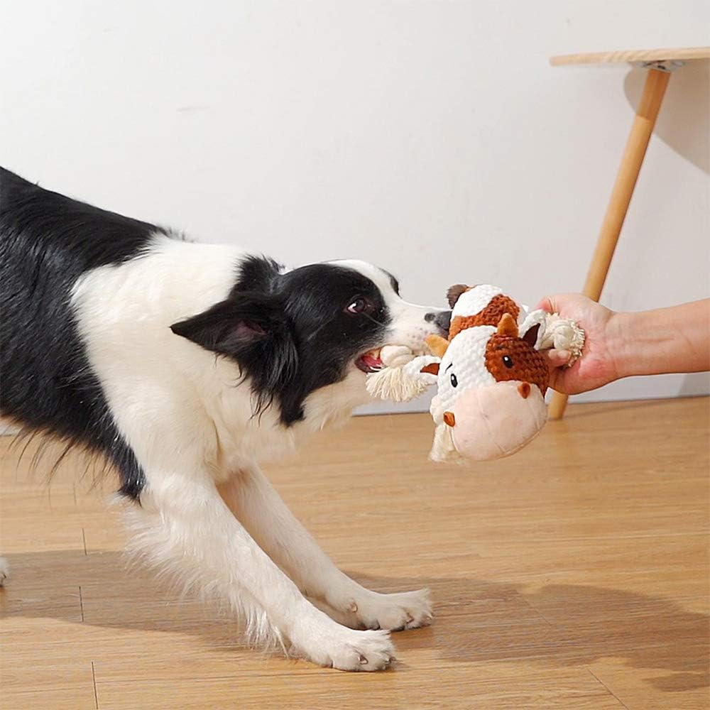 Dog Toys Set, Large Dogs Toy, Stuffed Animal Dog Chew Toy, Soft Plush Dogs Toys Pack for Small. Middle, Large Breed(3-Pack, Cow)