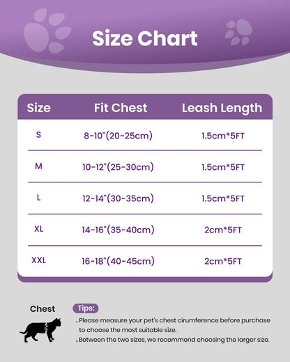 FAYOGOO Cat Harness, Cat Leash and Harness Set for Walking Escape Proof, Harness for Small Cats/Small Dogs, Large Kitten/Puppy Harness and Leash, Harness for Cats,XXL(Modern Violet, Medium)
