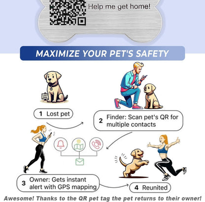 Dog Tags Personalized for Pets,Dog Name Tags QR Code,No Subscription Fees,Modifiable Pet Online Profile,Stainless Steel,No App Required,for Dogs and Cats Small,Medium,Large(Dog Bone,Small)