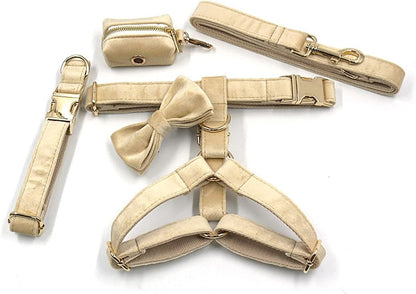 PETDURO Custom Dog Collar Personalized with Name Engraved Quick Release Rose Gold Metal Buckle for Large Medium Small Girl Dogs - Dog Leash and Bow Tie Available - Soft Comfy Velvet (Pale Brown, XL)