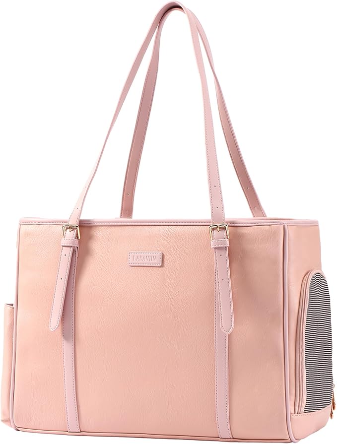 Fashion Dog Purse Pet Carrier Leather Bag for Small Dogs Cats Puppy, Portable Tote Bag Airline Approved Soft-Sided Carriers (Pink)