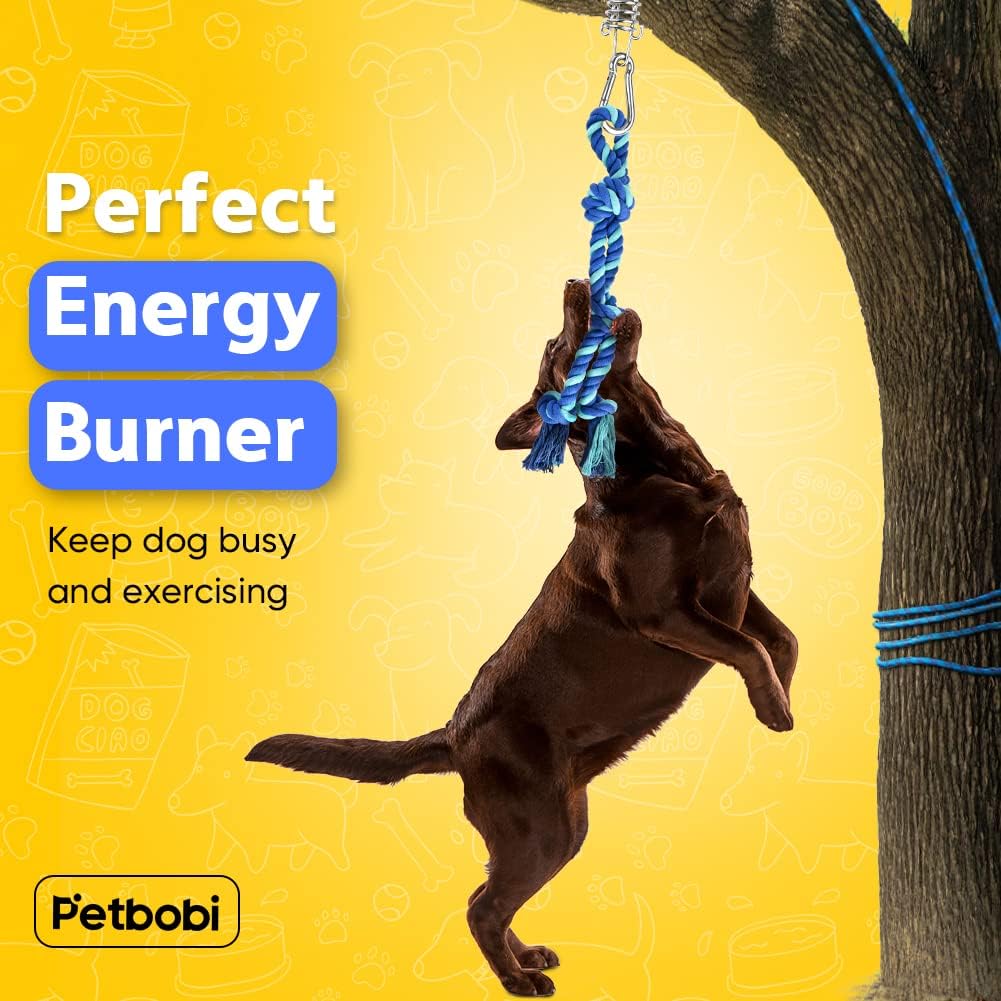 Petbobi Bungee Dog Toy, Outdoor Dog Tug Toy for Pitbull Interactive Exercise, Spring Pole Tug-of-War Toy with Durable Rope, Hanging Toy for Large Dogs to Reduce Boredom, Blue