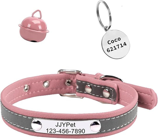 Personalized Reflective Cat Collars with Name Tag and Plated,Engraved Custom Cat Collar with Name and Phone,Kitten Collar with Safety Buckle Adjustable for Cats and Kitten(Pink)