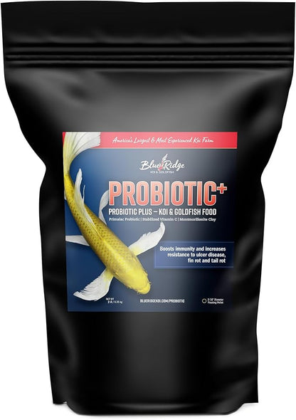 Blue Ridge Koi Fish Food 2lb - 3/16" Probiotic Plus for Goldfish and Ponds, Premium Fall and Winter Floating Pellets