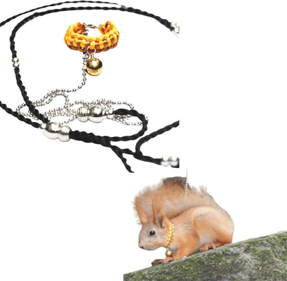 Squirrel Traction Rope Strap Anti-Biting Chain Rope, Small Animal Walking Collar Harness with Lead Leash for Hamster Gerbil Rat Mouse Ferret Chinchilla (Yellow)