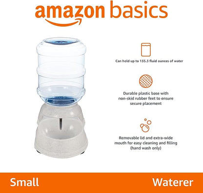 Amazon Basics Gravity Pet Water Dispenser for Cat, Dog, 1 gallon Capacity, Small, Gray