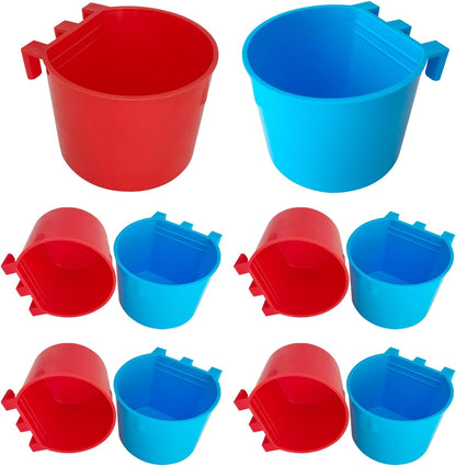 10 Pcs Cage Cups Birds Feeders Bowl Chicken Feeding Watering Dish Hanging Wire Cages Box Coop Cups for Pet Parrot Parakeet Gamefowl Poultry Pigeon and Quail（Blue and Red）