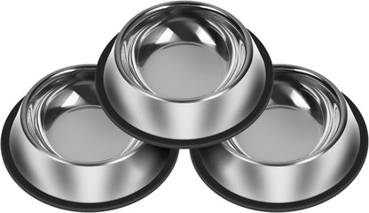 3Pcs Stainless Steel Dog Bowls Set - Non-Slip Food and Water Bowl 13 Oz - Dishwasher-Safe, Rust Resistant Metal Pet Bowls for Small/Medium/Large Sized Pets