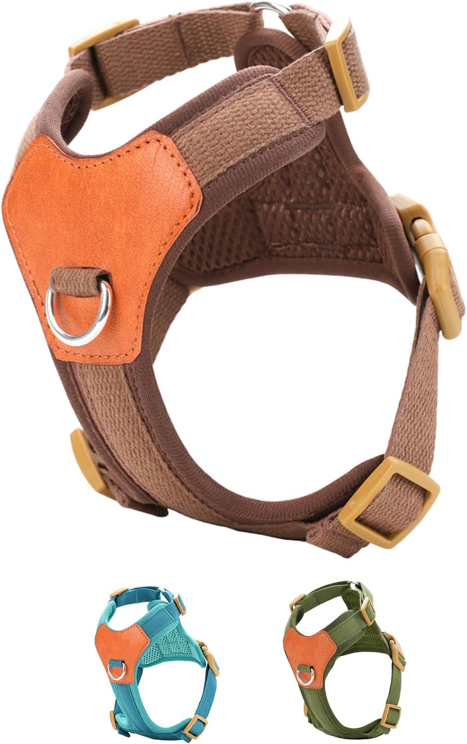 Brown Medium No Pull Dog Harness for Small Dogs, Anti-Escape Easy Walk Puppy Harness with 2 Leash Clips, Adjustable Dog Vest Harness for Training Walking(Brown, M)