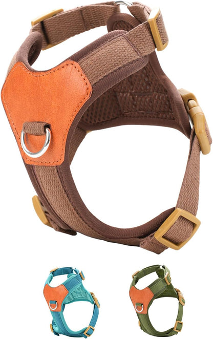 Brown Medium No Pull Dog Harness for Small Dogs, Anti-Escape Easy Walk Puppy Harness with 2 Leash Clips, Adjustable Dog Vest Harness for Training Walking(Brown, M)
