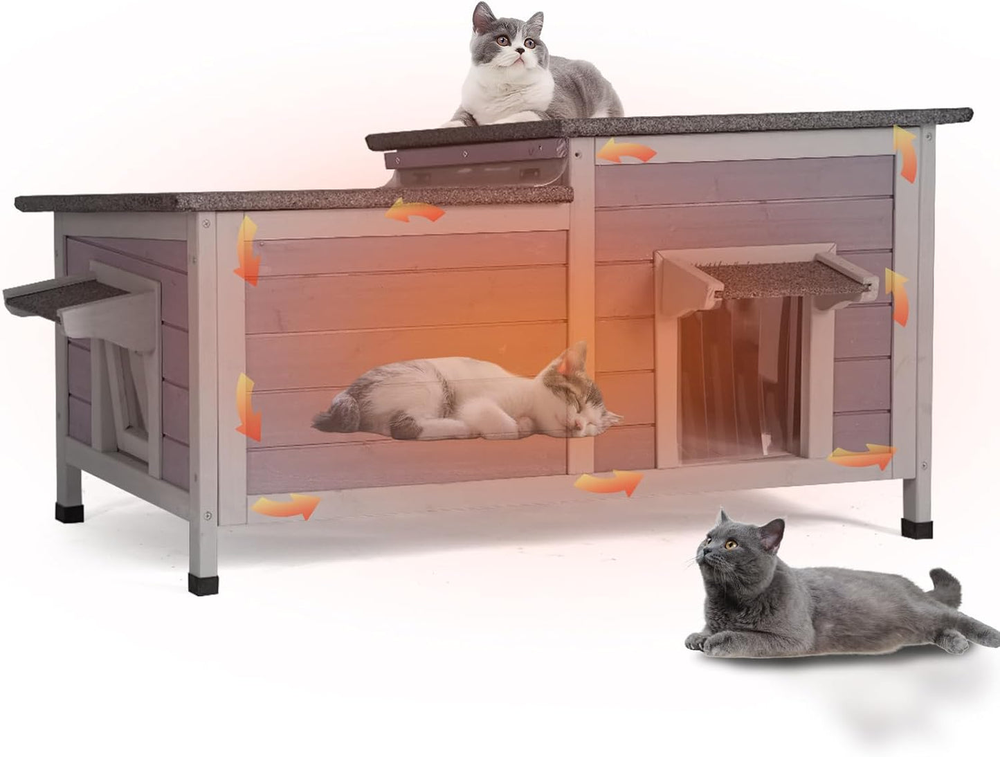 GUTINNEEN Outdoor Cat House Large Insulated Cat House Indestructible Weatherproof Feral Cat Shelter with Openable Hinged Roof, Escape Door for 1-4 Feral Barn Cats (Winter-Ready, 39.1"x18.5"x19.1")