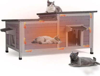 GUTINNEEN Outdoor Cat House Large Insulated Cat House Indestructible Weatherproof Feral Cat Shelter with Openable Hinged Roof, Escape Door for 1-4 Feral Barn Cats (Winter-Ready, 39.1"x18.5"x19.1")