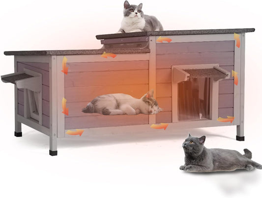 GUTINNEEN Outdoor Cat House Large Insulated Cat House Indestructible Weatherproof Feral Cat Shelter with Openable Hinged Roof, Escape Door for 1-4 Feral Barn Cats (Winter-Ready, 39.1"x18.5"x19.1")