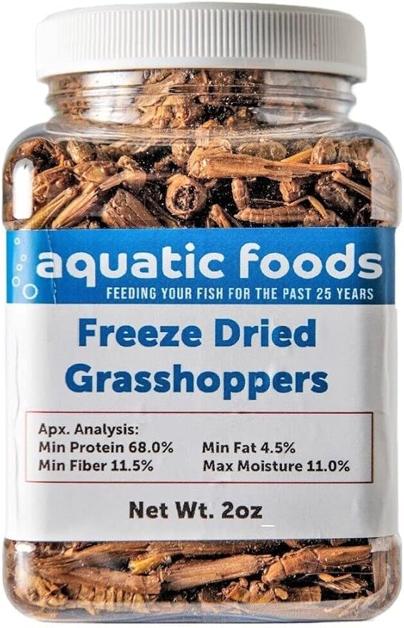 Aquatic Foods Inc. Grasshoppers - Freeze Dried Grasshoppers for Tropical Fish, Reptiles, Turtles, Tortoises Frogs, Hamsters, Birds, Rodents…2oz Small Jar