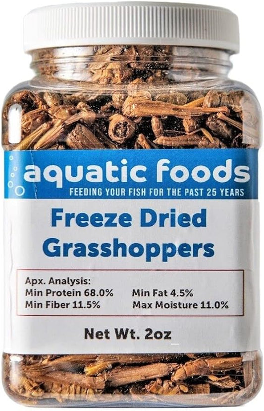 Aquatic Foods Inc. Grasshoppers - Freeze Dried Grasshoppers for Tropical Fish, Reptiles, Turtles, Tortoises Frogs, Hamsters, Birds, Rodents…2oz Small Jar