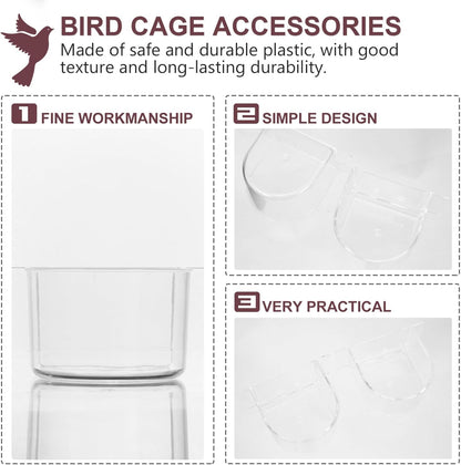 Kisangel 2PCS Bird Cage Feeder Trough, Clear Bird Feeder Cups Parrot Water Bowl for Cage Replacement