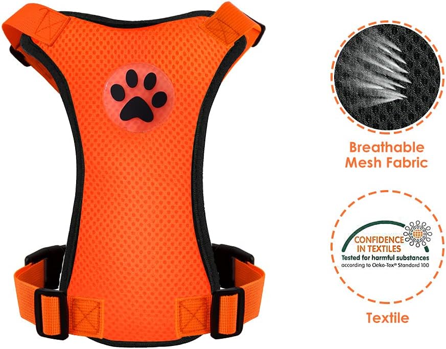 Lukovee Dog Seat Belt - Adjustable Dog Car Harness for Large, Medium & Small Dogs, Soft Padded & Breathable Mesh Dog Seatbelt with Vehicle Connector Strap (Orange, XX-Small)
