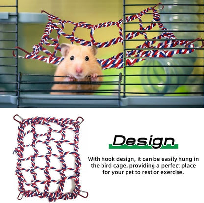 2 Pcs Cotton Rope Hammock & Bridge with 4 Hooks for Cage Accessories - Rat, Bird & Hamster (12.6 x 9.84 inch, Red)