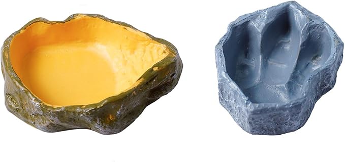 2 Pack Reptile Food and Water Bowls, Resin Simulation Feeding Dishes for Lizards Snakes Tortoises, Terrarium Decorative Landscape Bowls