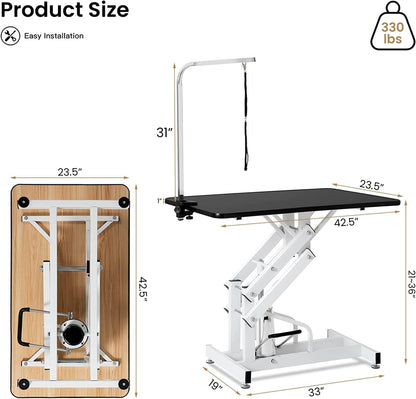 Hydraulic Dog Grooming Table, Heavy Duty Grooming Table for Small/Medium Dogs at Home, Pet Grooming Table with Adjustable Arm and Noose, Range 21-36 Inch, 43 Inch