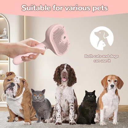 Pet Spray Hair Removal Comb, 2025 New Pet Steam Brush for Dog Cat, Steam Brush for Shedding Grooming, Water Steamy for Long Short Haired Pets, Portable Anti-Static Cat Steamy (Pink)