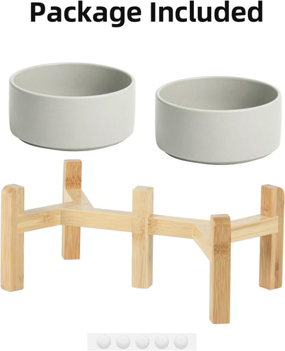 Ceramic Raised Double Bowls Set with Stand, 2 Heights Elevated, Food & Water Bowls for Small Breed Dogs, Weighted Dog Dishes, Pet Bowl(6.1'',28.7oz, Grey)